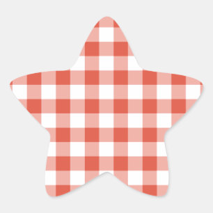 Oranje en wit Gingham Pattern Ster Sticker