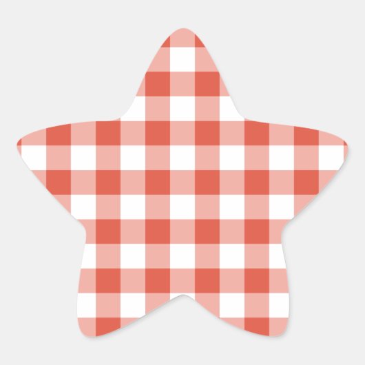 Oranje en wit Gingham Pattern Ster Sticker (Voorkant)