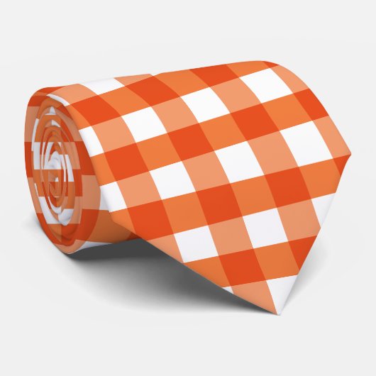 Oranje en wit Gingham Pattern Stropdas (Opgerold)