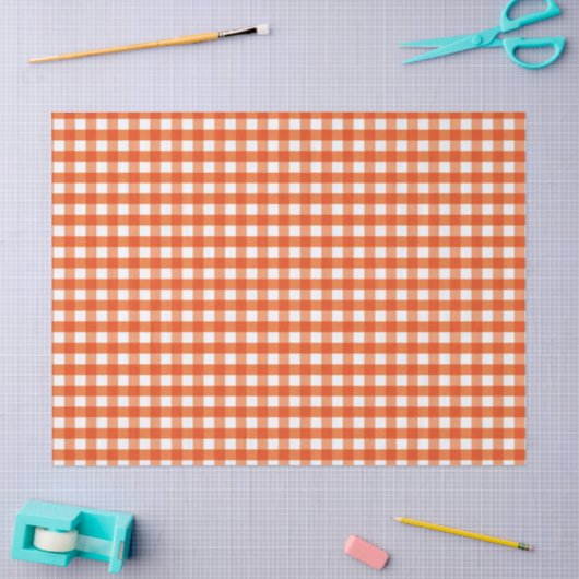 Oranje en wit Gingham Pattern Tissuepapier (Craft)