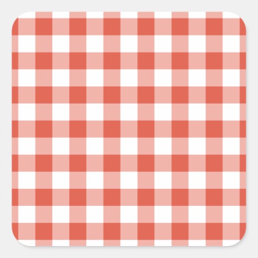 Oranje en wit Gingham Pattern Vierkante Sticker (Voorkant)