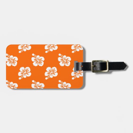 Oranje en wit Hibiscus Floral Bagagelabel (Voorkant horizontaal)