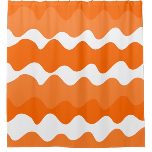 Oranje en wit horizontaal golfpatroonontwerp douchegordijn (Voorkant)