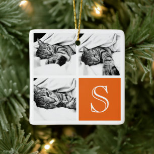 Oranje en wit Instagram Foto Collage Monogram Keramisch Ornament