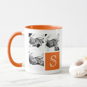 Oranje en wit Instagram Foto Collage Monogram Mok