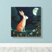 Oranje en wit konijn in het moonlicht canvas afdruk (Insitu (Houten vloer))