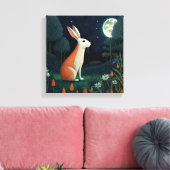 Oranje en wit konijn in het moonlicht canvas afdruk (Insitu (Woonkamer))