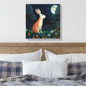 Oranje en wit konijn in het moonlicht canvas afdruk (Insitu (Slaapkamer))