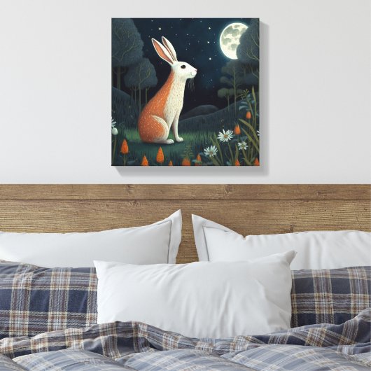 Oranje en wit konijn in het moonlicht canvas afdruk (Insitu (Slaapkamer))