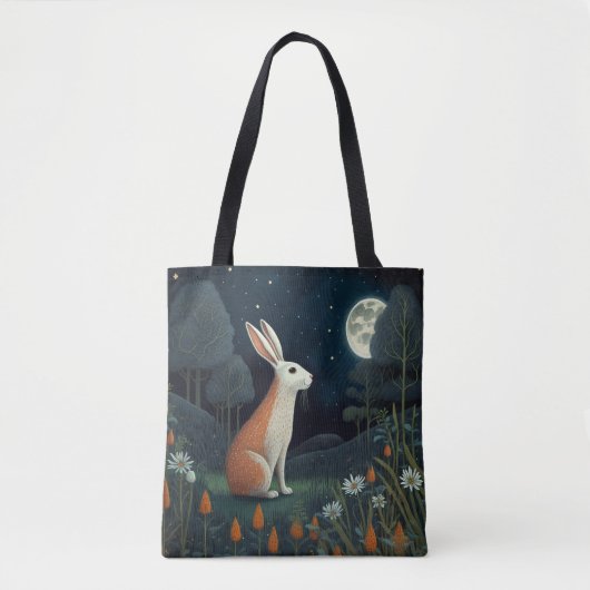 Oranje en wit konijn in het moonlicht tote bag (Voorkant)
