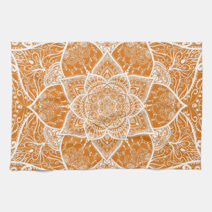 Oranje en wit Mandala - Loergann in Pumpkin Theedoek