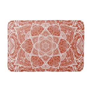 Oranje en wit Mandala - Loergann in Terracotta Badmat
