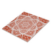 Oranje en wit Mandala - Loergann in Terracotta Tegeltje (Zijkant)