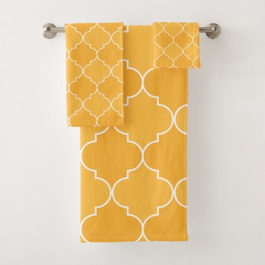 Oranje en wit Marokkaans Trellis Quatrefoil Bad Handdoek (Insitu)