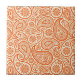 Oranje en wit  Paisley Damask Pattern Tegeltje (Voorkant)
