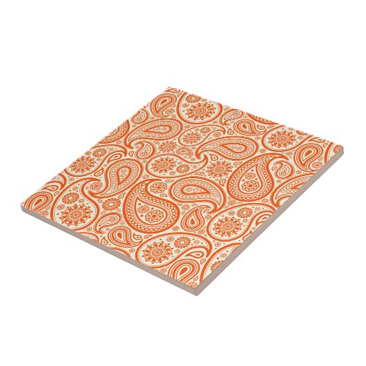 Oranje en wit  Paisley Damask Pattern Tegeltje (Zijkant)