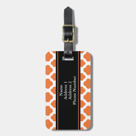 Oranje en wit Quatrefoil patroon Bagagelabel (Voorkant verticaal)