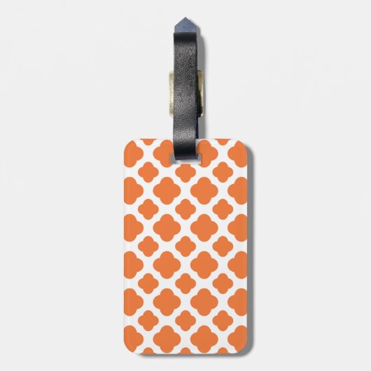 Oranje en wit Quatrefoil patroon Bagagelabel (Achterkant verticaal)