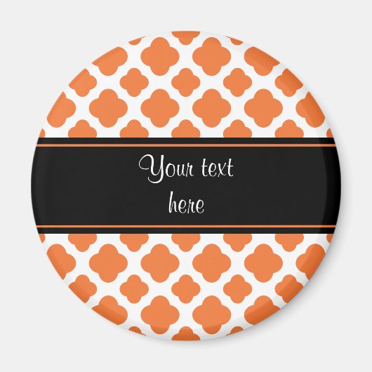 Oranje en wit Quatrefoil patroon Magneet (Voorkant)