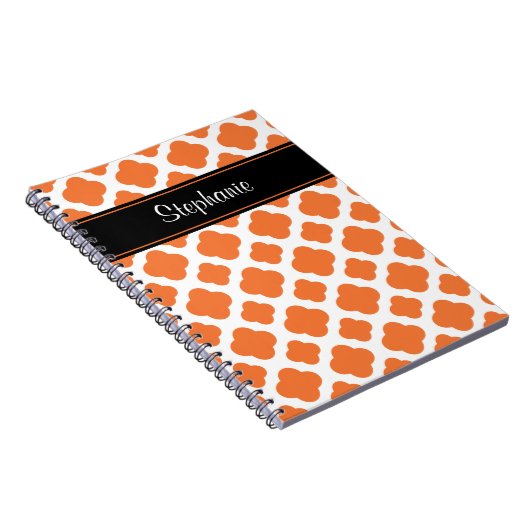 Oranje en wit Quatrefoil patroon Notitieboek (Rechterzijde)