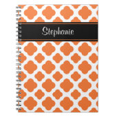 Oranje en wit Quatrefoil patroon Notitieboek (Voorkant)