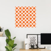 Oranje en wit Quatrefoil patroon Poster (Thuiskantoor)