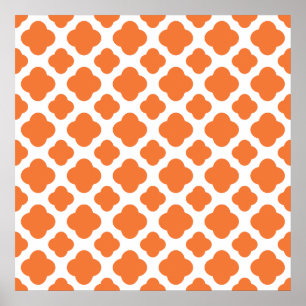 Oranje en wit Quatrefoil patroon Poster