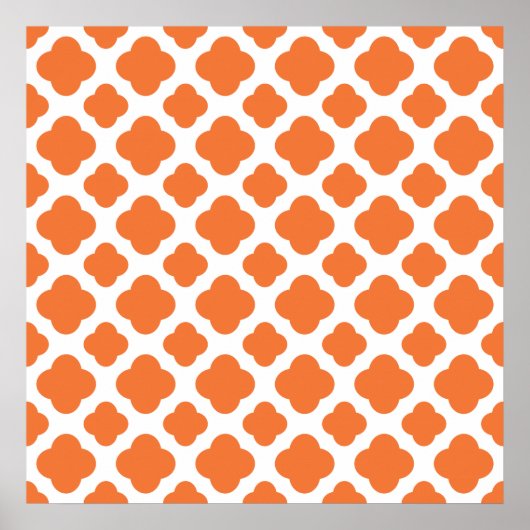 Oranje en wit Quatrefoil patroon Poster (Voorkant)