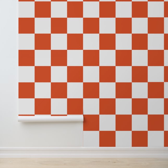 Oranje en wit schaakbordpatroon behang (Applicatie)