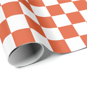 Oranje en wit schaakbordpatroon cadeaupapier