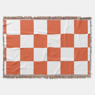 Oranje en wit schaakbordpatroon deken
