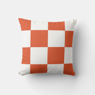 Oranje en wit schaakbordpatroon kussen