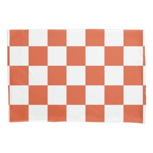 Oranje en wit schaakbordpatroon kussensloop (Voorkant)