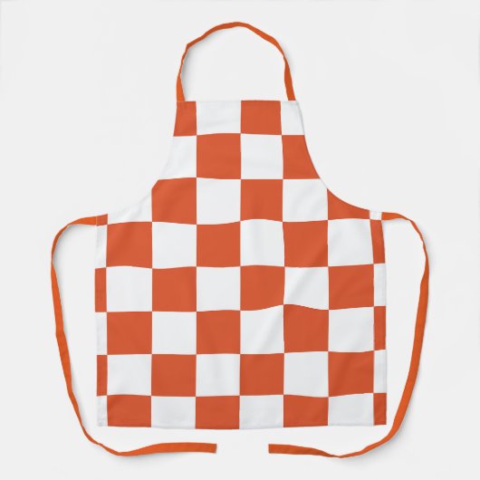Oranje en wit schaakbordpatroon schort (Voorkant)