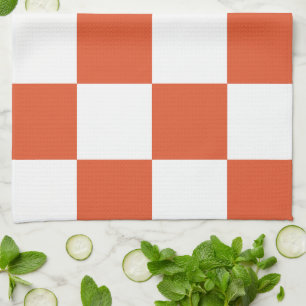 Oranje en wit schaakbordpatroon theedoek