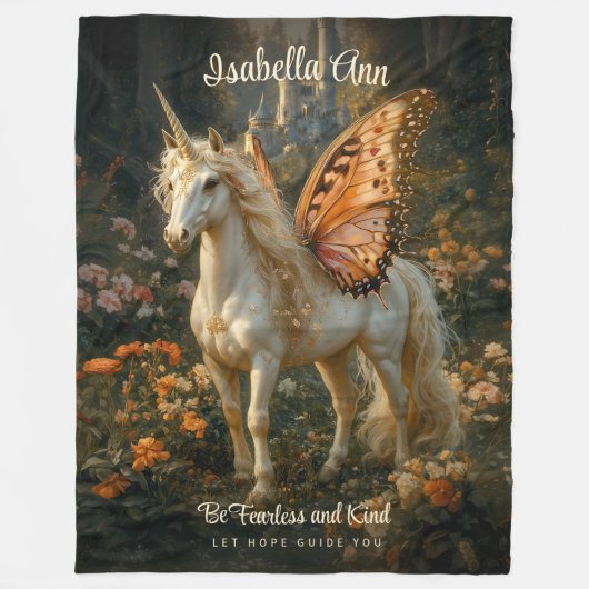  Oranje en wit sprookje Pegasus Fleece Deken (Voorkant)