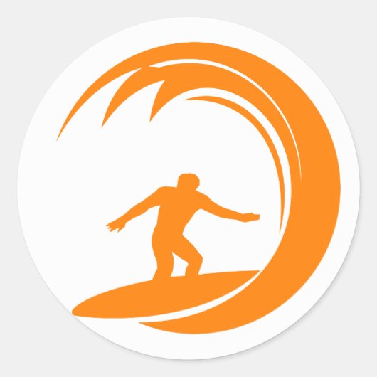 Oranje en wit surfen ronde sticker (Voorkant)