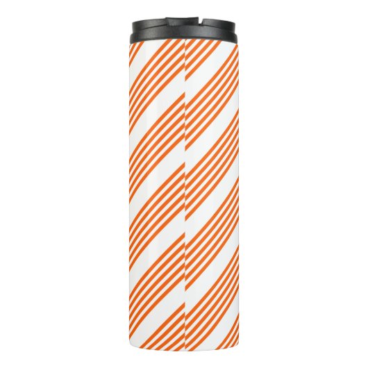 Oranje en wit vijf strepen patroon thermosbeker (Achterkant)