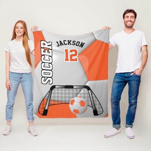 Oranje en wit ⚽ Voetbal met DIY-tekst Fleece Deken (In situ)