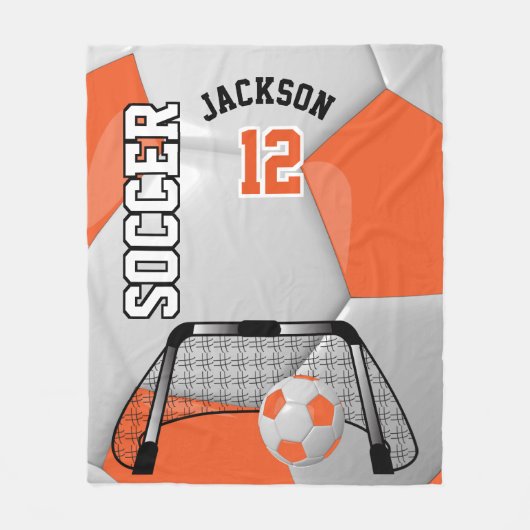 Oranje en wit ⚽ Voetbal met DIY-tekst Fleece Deken (Voorkant)