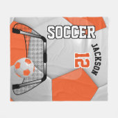 Oranje en wit ⚽ Voetbal met DIY-tekst Fleece Deken (Voorkant (Horizontaal))