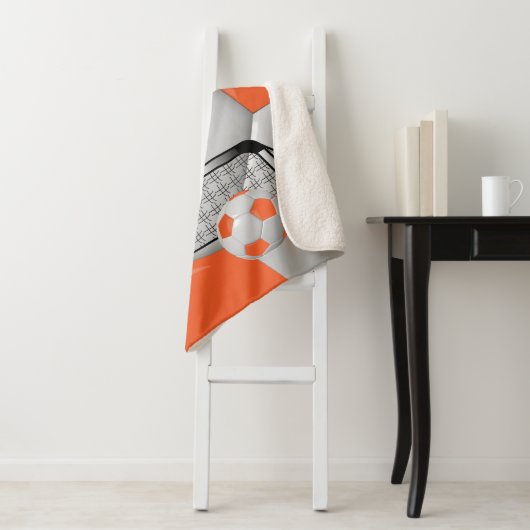 Oranje en wit Voetbal met DIY-tekst Sherpa Deken (In situ)