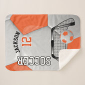 Oranje en wit Voetbal met DIY-tekst Sherpa Deken (Voorkant (horizontaal))