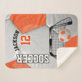 Oranje en wit Voetbal met DIY-tekst Sherpa Deken (Voorkant (horizontaal))