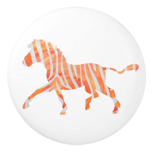 Oranje en wit Zebra Silhouette Keramische Knop (Voorkant)
