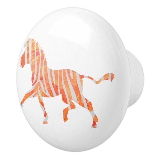 Oranje en wit Zebra Silhouette Keramische Knop (Rechts)