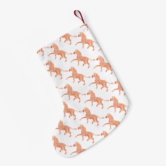 Oranje en wit Zebra Silhouette Kleine Kerstsok (Achterkant (Hangend))