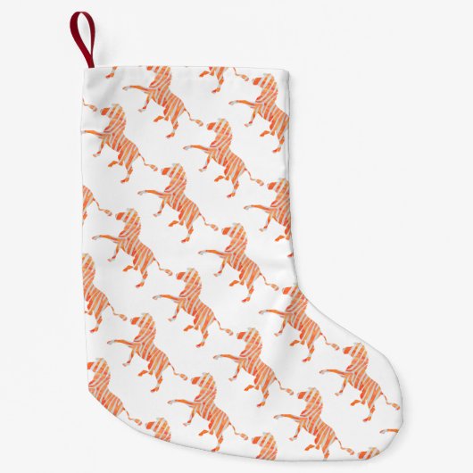 Oranje en wit Zebra Silhouette Kleine Kerstsok (Voorkant)