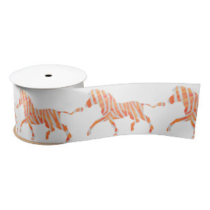 Oranje en wit Zebra Silhouette Satijnen Lint