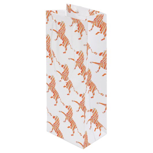 Oranje en wit Zebra Silhouette Wijn Cadeautas (Achterkant Gekanteld)